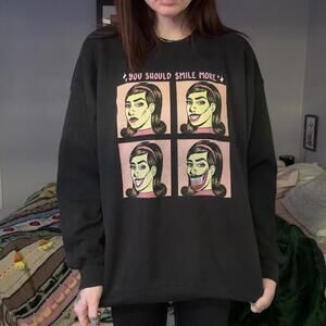 pop art feminist horror graphic crewneck sweatshirt black oversized — Size L